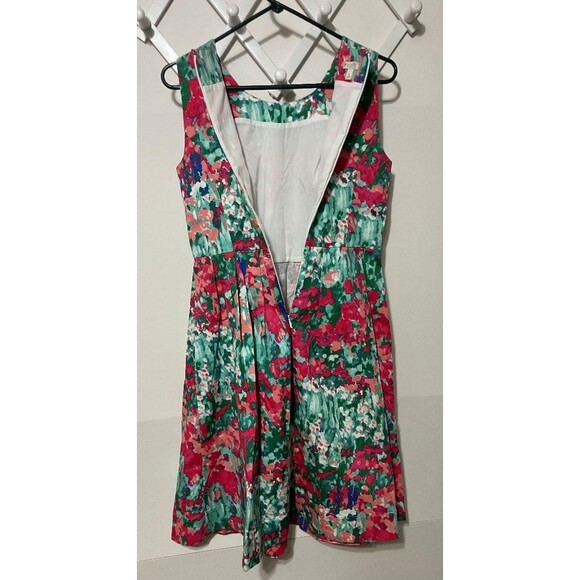 Talbots Petites 8P Watercolor Floral A-Line Tank Dress Green Pink Sleeveless - Picture 4 of 9